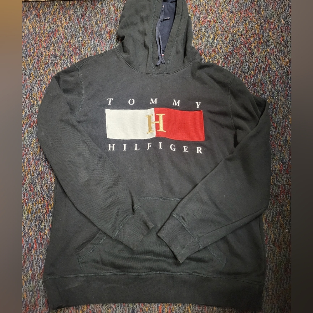 Tommy Hilfiger Black Hoodie with Red and White Logo